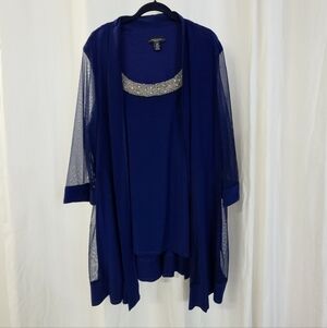 24W 3X 4X R&M Richards Royal Blue Mocked Cardigan Jacket Mesh Embellished  Jewel